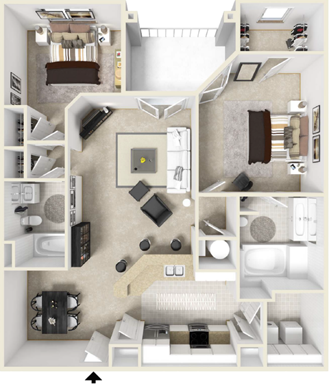 Floor plan for 2 beds, 2 baths, 1239 sqft